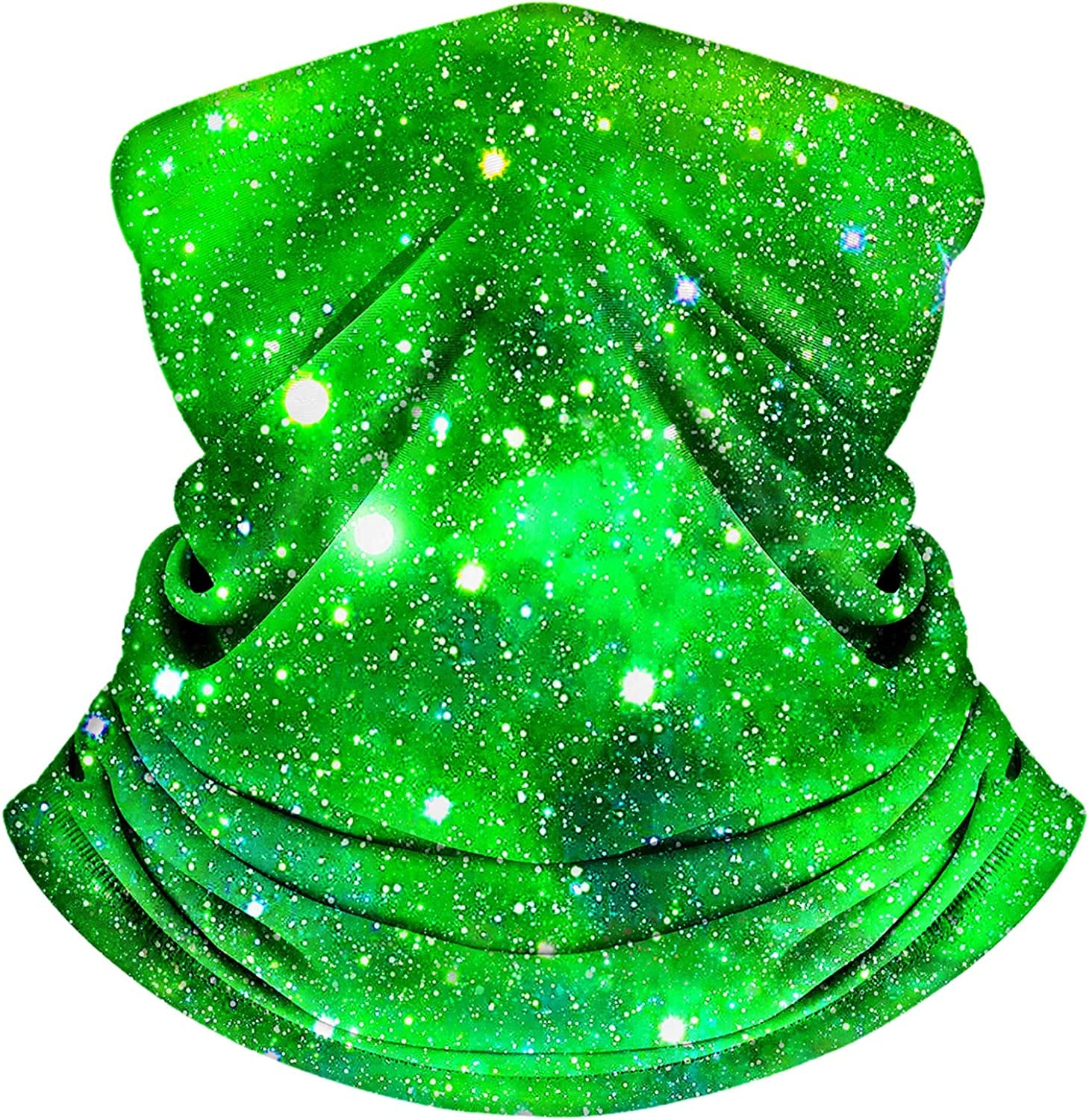MOBUR Neck Gaiter Face Scarf Mask Bandana Dust Face Mask Headband with Adjustable Tie behind Head Straps Apparel & Accessories > Clothing Accessories > Bandanas & Headties MOBUR Green Galaxy  