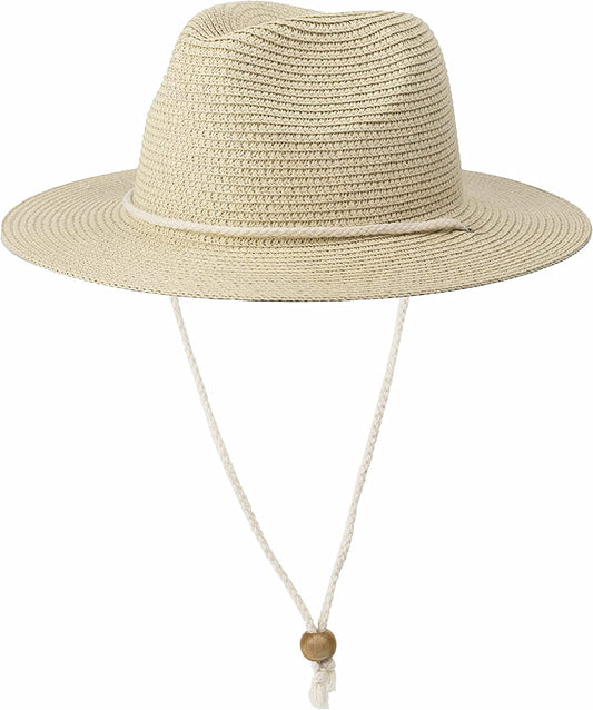 Koreshion Women Straw Panama Hat Summer Wide Brim Fedora Cap Beach Sun Hats UPF50+ Apparel & Accessories > Clothing Accessories > Hats Koreshion Beige  