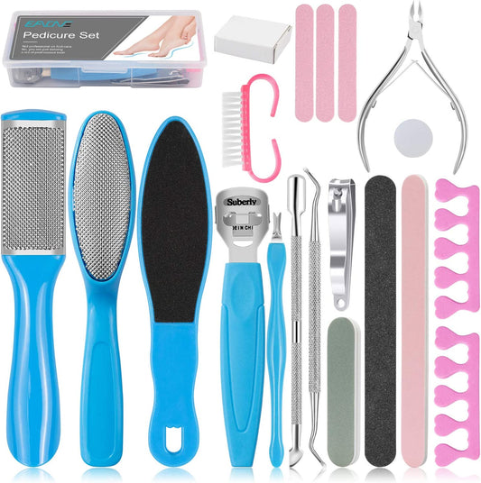 EAONE Professional Pedicure Tools Set, 20 in 1 Foot Files Callus Remover for Feet, Stainless Steel Foot Scrubber Rasp Heel Dead Skin Removal Pedicure Kit for Women and Men Foot Care at Home and Salon Health & Beauty > Personal Care > Foot Care EAONE Blue  