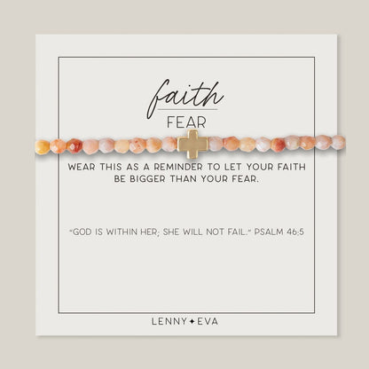 Lenny & Eva Faith over Fear Cross Stretchable Bracelets for Women, Inspirational Jewelry with Message on Card Apparel & Accessories > Jewelry > Bracelets Lenny & Eva Moonstone-Gold Bracelet 