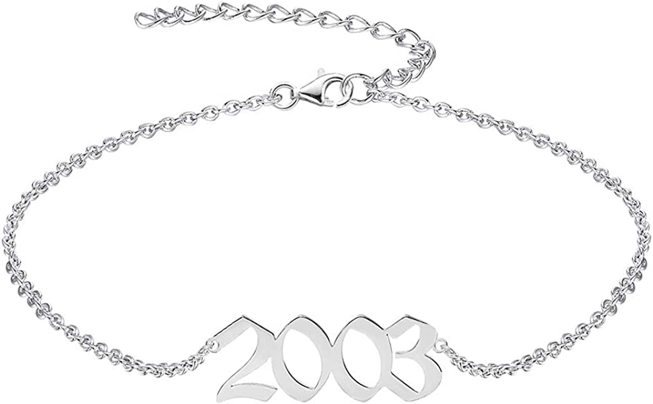 QJLE Ankle Bracelets for Women,Personalized Birth Year Number Gold Anklets for Women,Summer Beach Foot Chain Dainty Anklet Jewelry Birthday Gifts for Her Apparel & Accessories > Jewelry > Anklets QJLE Silver 2003  