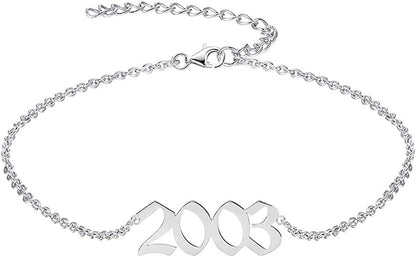 QJLE Ankle Bracelets for Women,Personalized Birth Year Number Gold Anklets for Women,Summer Beach Foot Chain Dainty Anklet Jewelry Birthday Gifts for Her Apparel & Accessories > Jewelry > Anklets QJLE Silver 2003  