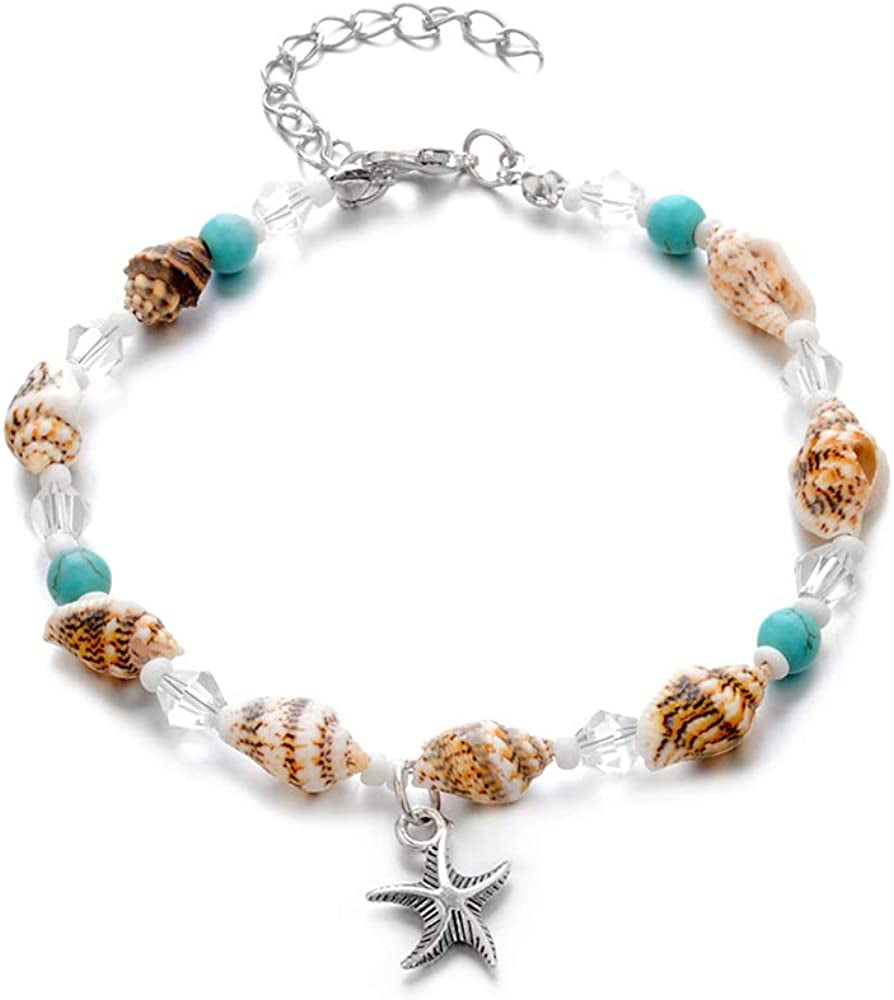 Softones Blue Starfish Turtle Anklet Multilayer Charm Beads Sea Handmade Boho Anklet Foot Jewelry for Women Girl Apparel & Accessories > Jewelry > Anklets Softones I:Star2  