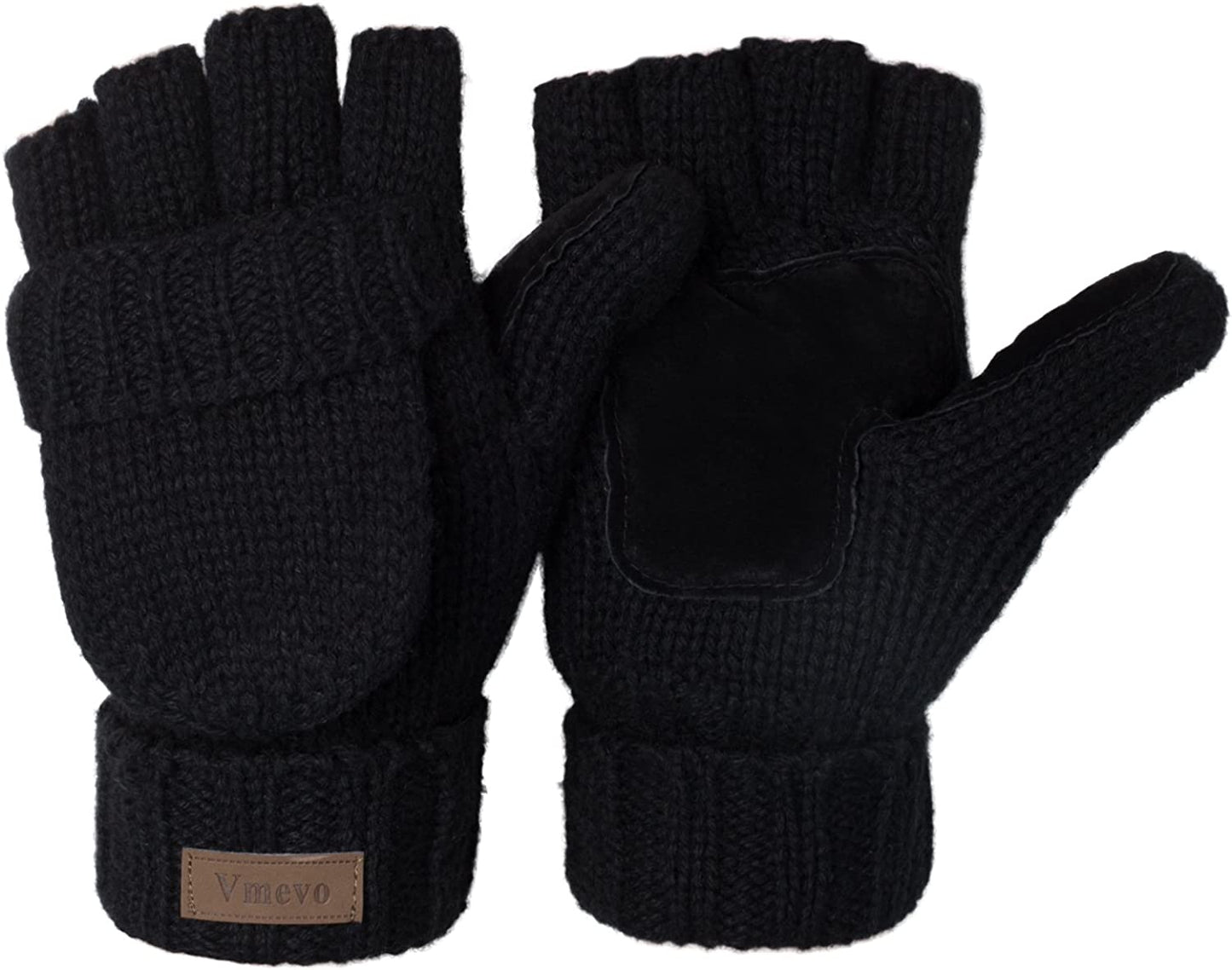 Winter Knitted Convertible Fingerless Gloves Wool Mittens Warm Mitten Glove for Women and Men Apparel & Accessories > Clothing Accessories > Gloves & Mittens ViGrace Black Medium 