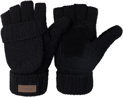 Winter Knitted Convertible Fingerless Gloves Wool Mittens Warm Mitten Glove for Women and Men Apparel & Accessories > Clothing Accessories > Gloves & Mittens ViGrace Black Medium 