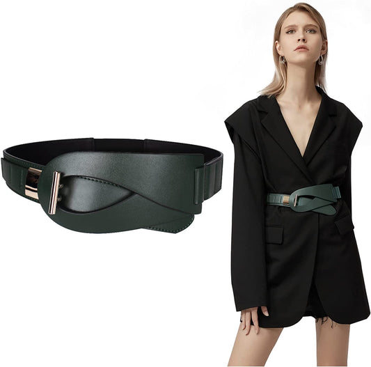 FIORETTO Dress Belts for Women, Wide Black Elastic Belt, Fashion Cinch Belt, Genuine Leather/Pu Leather Ladies Waist Belts Apparel & Accessories > Clothing Accessories > Belts FIORETTO Dark Green(pu) suit waist 27"-30" 