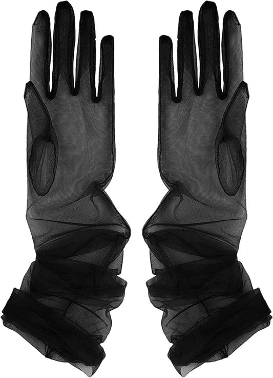 TAIKMD Women'S Tulle Evening Long Gloves Party Opera Photography Semi Sheer Wedding Bridal Glove Mittens Apparel & Accessories > Clothing Accessories > Gloves & Mittens TAIKMD Black