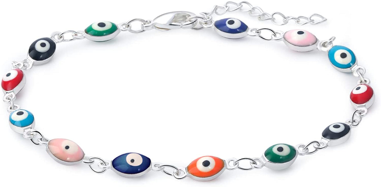 Evil Eye Ankle Bracelet,Evil Eye Anklet,Evil Eye Bracelet,Evil Eye Anklets for Women,Mother'S Day Gift Apparel & Accessories > Jewelry > Anklets DeScount Silver Plated Oval Evil Eye Bracelet  