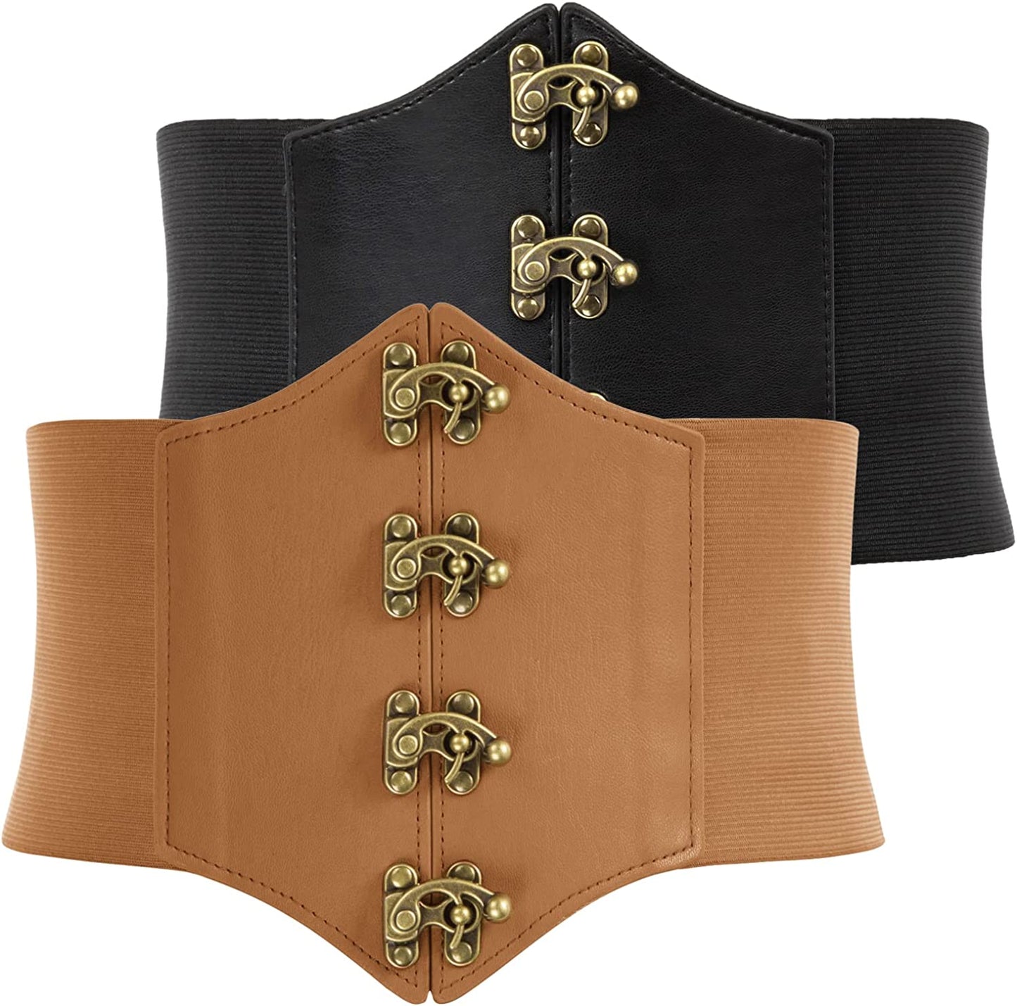 SCARLET DARKNESS Womens Steampunk Pirate Costumes Corset Belts Retro Buckle Wide Waist Cincher Apparel & Accessories > Clothing Accessories > Belts Scarlet Darkness Black and Light Brown X-Large 