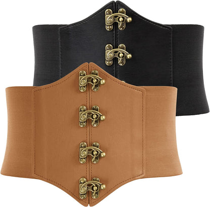 SCARLET DARKNESS Womens Steampunk Pirate Costumes Corset Belts Retro Buckle Wide Waist Cincher Apparel & Accessories > Clothing Accessories > Belts Scarlet Darkness Black and Light Brown X-Large 