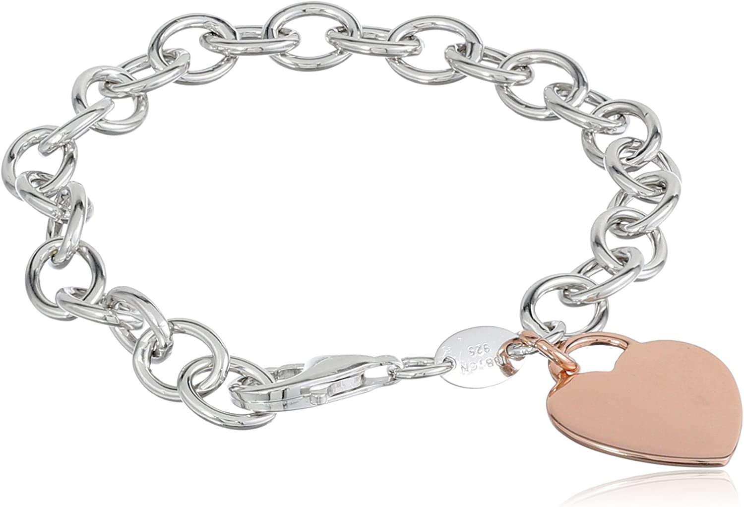 Collection Sterling Silver Heart Tag Bracelet, 7.5" Apparel & Accessories > Jewelry > Bracelets Amazon Collection Silver and Rose Gold 7.5" 