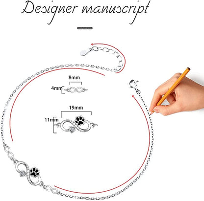 Paw Print Anklet S925 Sterling Silver Infinity Heart Puppy Dog Cat Ankle Bracelets for Women Girls Beach Pet Barefoot Paws Hawaiian Boho Cute Adjustable Anklets Mothers Day Gifts Apparel & Accessories > Jewelry > Anklets Fenthring   