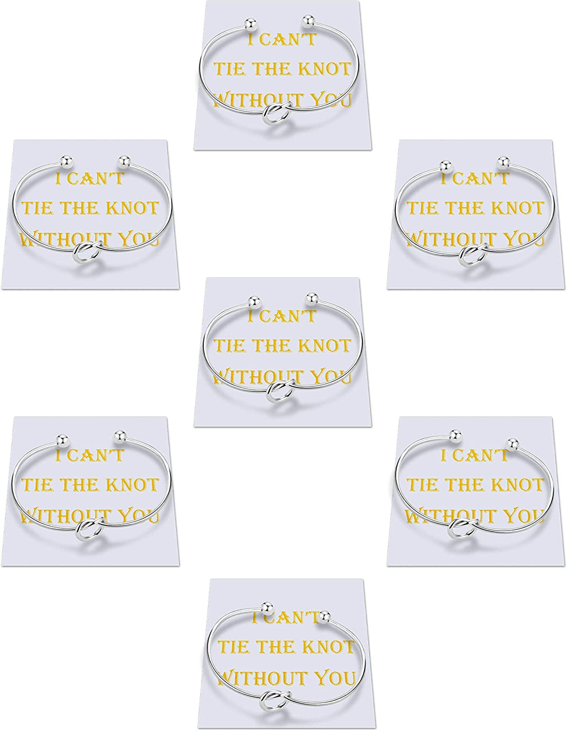 CHICNOW I Can'T Tie the Knot without You Bridesmaid Gift Cards Bridesmaid Bracelets Silver Tone- Set of 4,5,6 Apparel & Accessories > Jewelry > Bracelets Chicnow C. Silver Tone 7PCs  