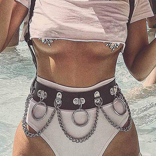 Victray Punk Waist Chain Belt Leather Body Chains Rave Body Jewelry Accessories for Women and Girls (Black) Apparel & Accessories > Jewelry > Body Jewelry Victray Black  