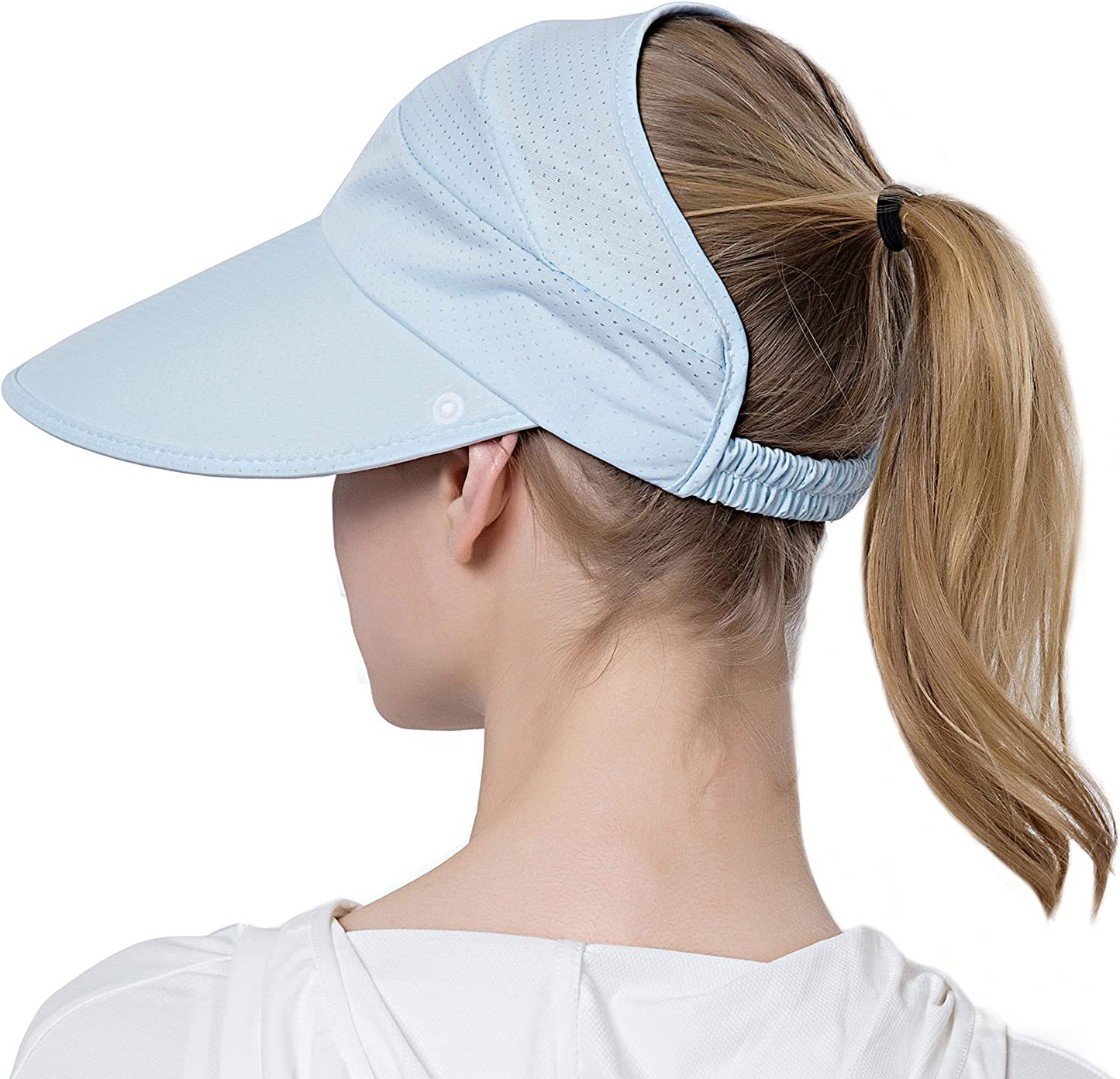 Muryobao Womens Summer Baseball Hat Outdoor Wide Brim UV Protection Foldable Ponytail Mesh Sun Visor Cap with Removable Flap Apparel & Accessories > Clothing Accessories > Hats Muryobao Blue  