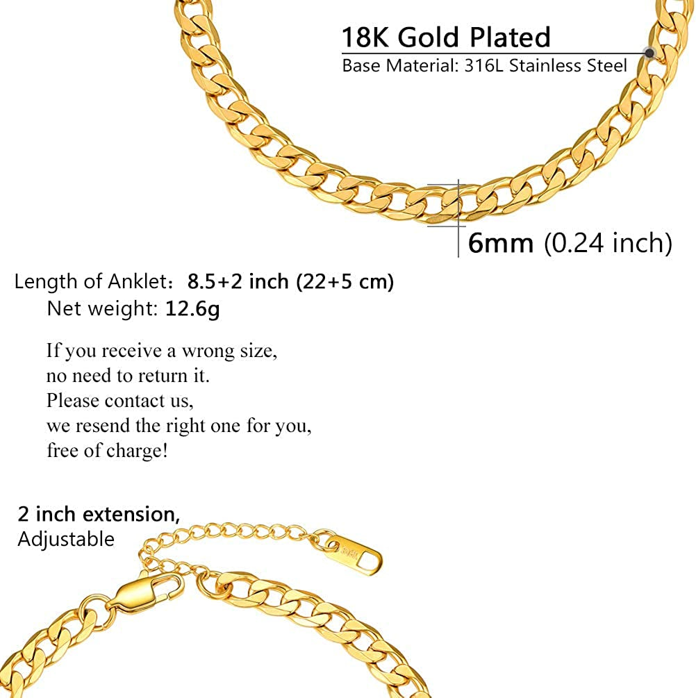 PROSTEEL Stainless Steel Chain Anklets for Men Women, Silver/Gold Tone, Ankle Bracelets Hypoallergenic, 8-10.5 Inch Adjustable, Come Gift Box Apparel & Accessories > Jewelry > Anklets Prosteel Jewelry   