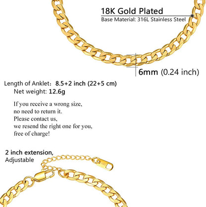 PROSTEEL Stainless Steel Chain Anklets for Men Women, Silver/Gold Tone, Ankle Bracelets Hypoallergenic, 8-10.5 Inch Adjustable, Come Gift Box Apparel & Accessories > Jewelry > Anklets Prosteel Jewelry   