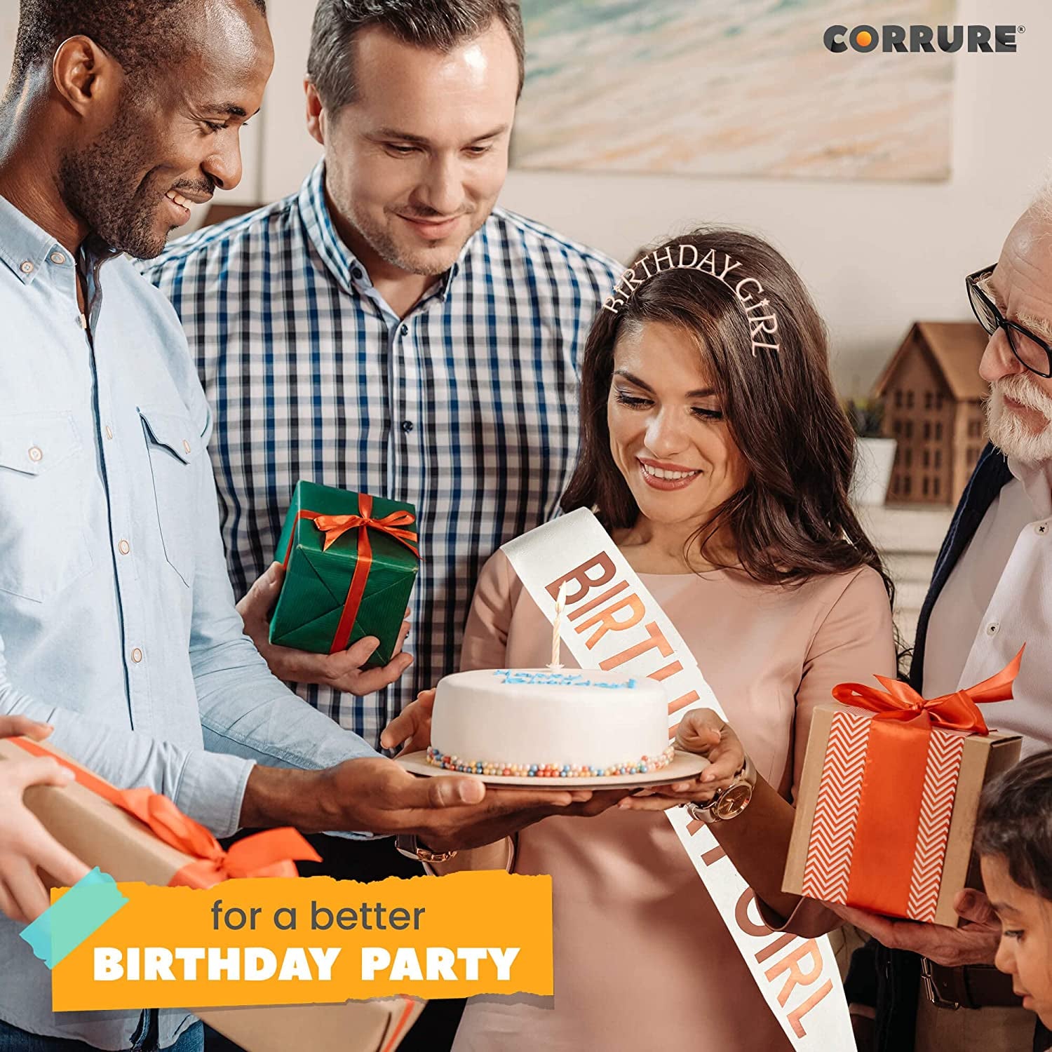 CORRURE 'Birthday Girl' Sash and Headband Tiara - White Glitter with Rose Gold Foil Happy Birthday Sash and Tiara for Women - Party Favors Supplies and Decorations for 18Th 21St 30Th 40Th Bday Party Apparel & Accessories > Clothing Accessories > Sashes Pego Brands General   
