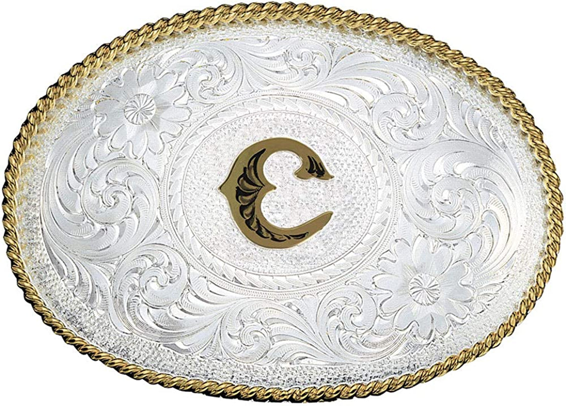 Montana Silversmiths Initial Letter Silver Engraved Gold Trim Western Belt Buckle Apparel & Accessories > Clothing Accessories > Belt Buckles Montana Silversmiths Initial C  