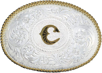 Montana Silversmiths Initial Letter Silver Engraved Gold Trim Western Belt Buckle Apparel & Accessories > Clothing Accessories > Belt Buckles Montana Silversmiths Initial C  