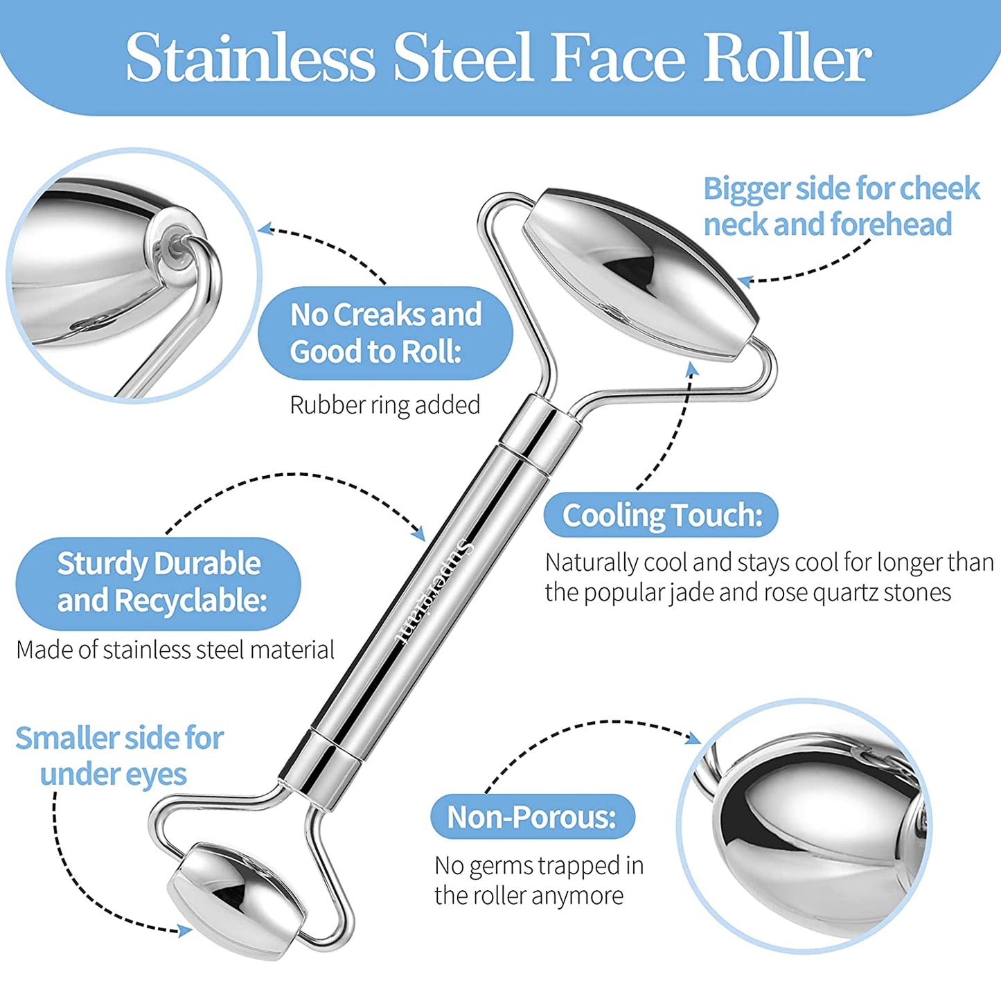 Supergiant Stainless Steel Face Roller and Gua Sha Set Facial Roller Massager Skin Care Roller Tools for Face Eyes Neck, Relieve Fine Lines and Wrinkles with Travel Pouch Health & Beauty > Personal Care > Cosmetics > Cosmetic Tools > Skin Care Tools Supergiant   