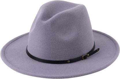 Lanzom Womens Classic Wide Brim Floppy Panama Hat Belt Buckle Wool Fedora Hat Apparel & Accessories > Clothing Accessories > Hats Lanzom Light Grey One Size 