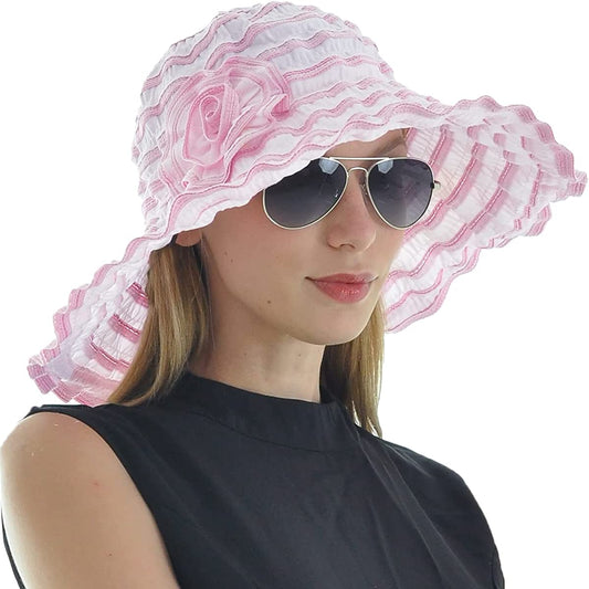 Women Folding Vintage Outdoor Sun Hats for Beach Garden Travelling UV Protection Apparel & Accessories > Clothing Accessories > Hats FORBUSITE Pink  