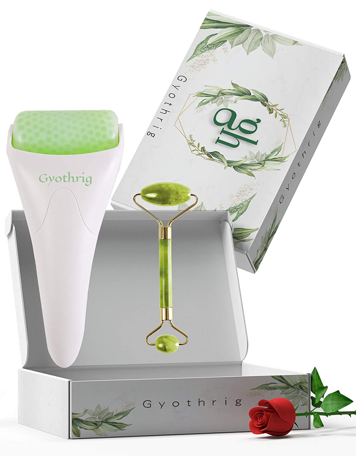 Jade Face Gua Sha Roller – Ice Facial Eye Massage Stone Gifts for Mom Mothers Day Natural Cooling anti Wrinkle Skin Care Tools Treatment for Puffiness Migraine Pain Relief Minor Injury Muscle Relaxing Health & Beauty > Personal Care > Cosmetics > Cosmetic Tools > Skin Care Tools Gyothrig greeen  