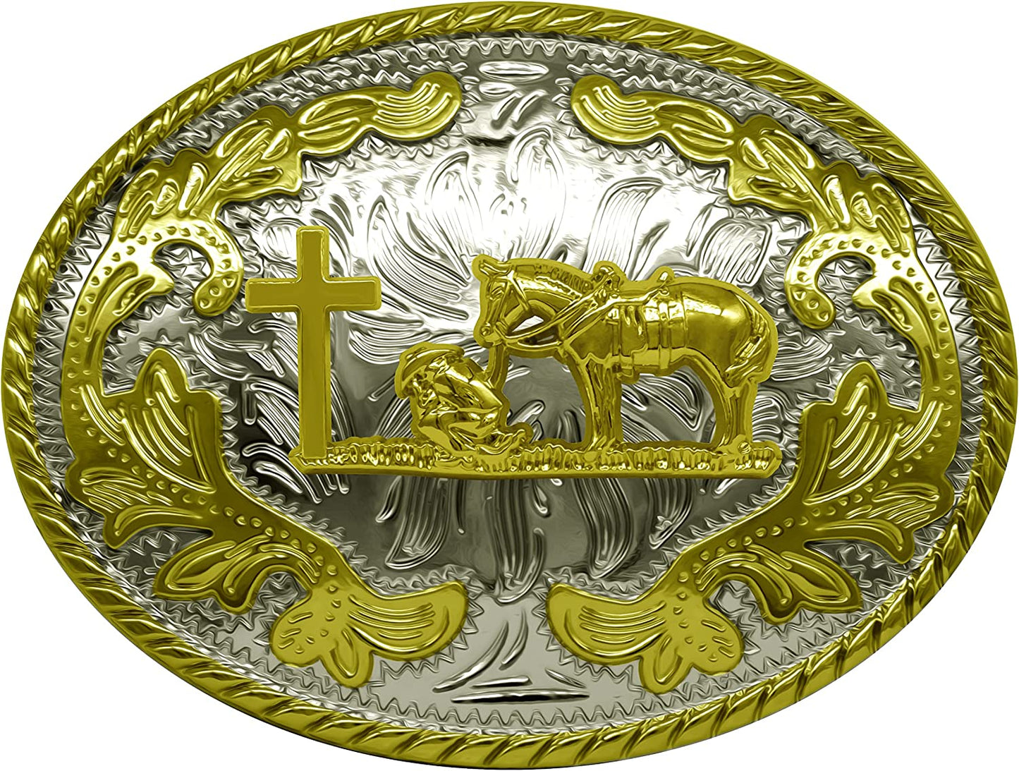 Moranse Religion Cross Cowboy Kneeling Prayer and Horse Design Belt Buckles Apparel & Accessories > Clothing Accessories > Belt Buckles Moranse Oval Golden  
