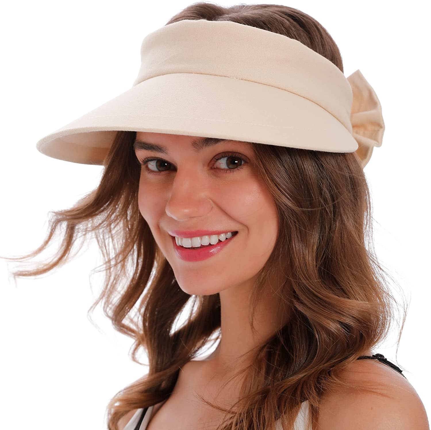 Simplicity Women'S UPF 50+ UV Protection Wide Brim Beach Sun Visor Hat Apparel & Accessories > Clothing Accessories > Hats Simplicity Beige  
