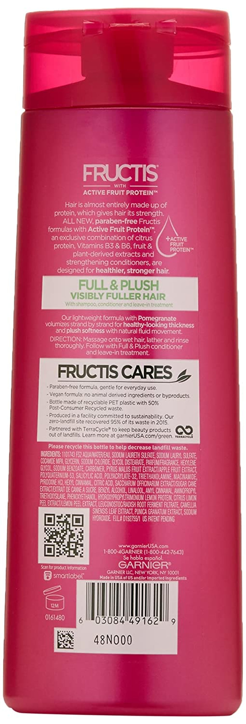 Garnier Fructis Full and Plush Volumizing Shampoo for Oily, Flat, Fine Hair, Made with Active Fruit Protein for Fuller and Healthy Hair, Vegan and Cruelty Free, 12.5 Fl Oz (370 Ml) Health & Beauty > Personal Care > Hair Care Garnier   