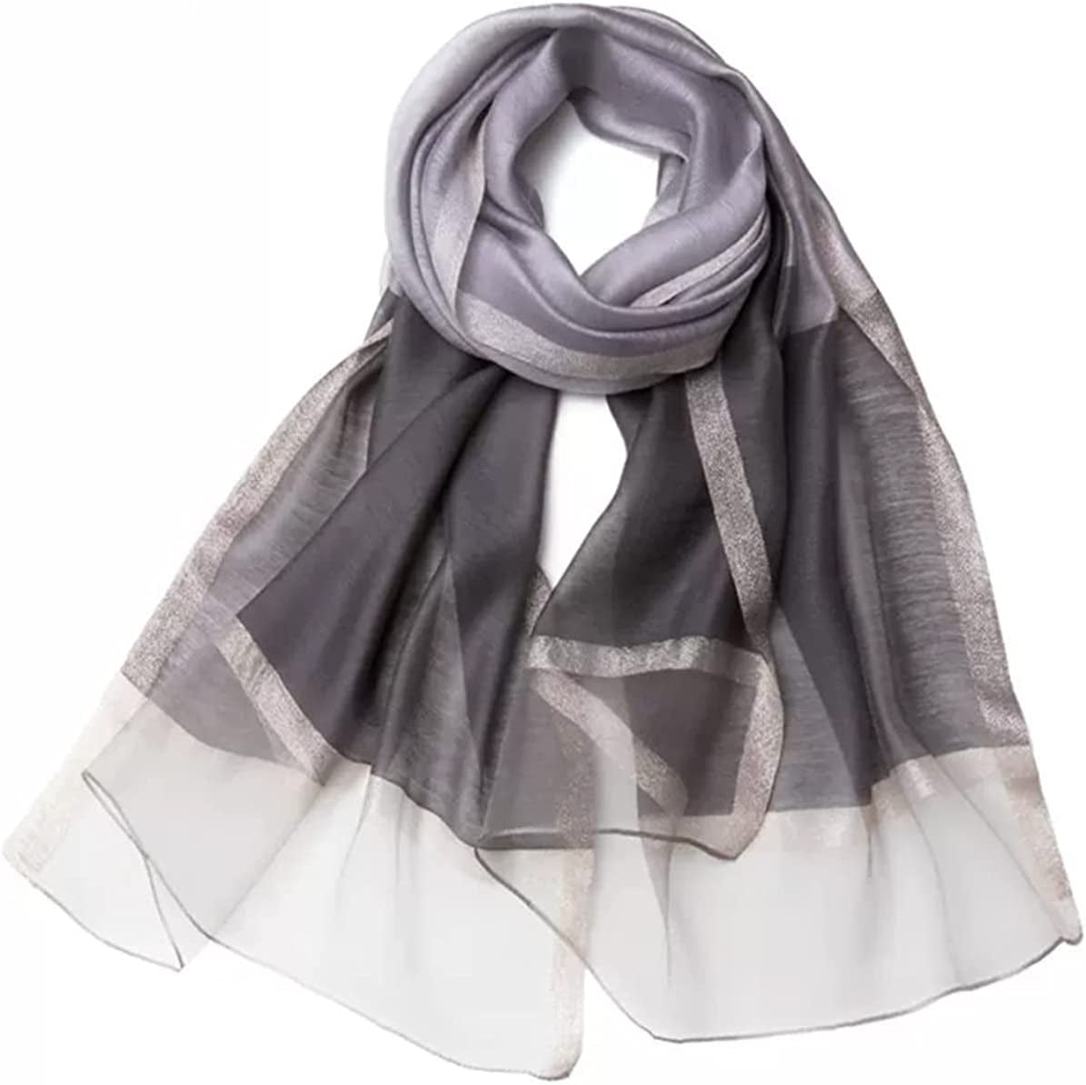 WINCESS YU Solid Color Mulberry Silk Scarf for Women Soft Blanket Shawl Beach Gauze Scarves and Wraps for for All Season Apparel & Accessories > Clothing Accessories > Scarves & Shawls WINCESS.YU Grey & Black  