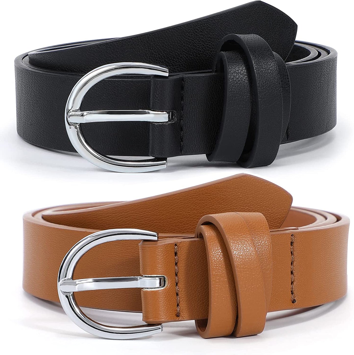 JASGOOD 2 Pack Women Leather Belt for Jeans Pants,Fashion PU Leather Belt with Alloy Buckle Apparel & Accessories > Clothing Accessories > Belts KYLIE MAX A-black+brown Suit for size 34"-37" 