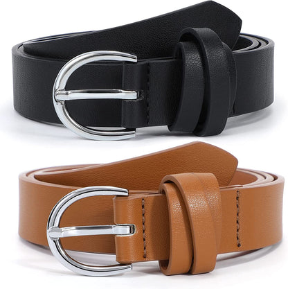 JASGOOD 2 Pack Women Leather Belt for Jeans Pants,Fashion PU Leather Belt with Alloy Buckle Apparel & Accessories > Clothing Accessories > Belts KYLIE MAX A-black+brown Suit for size 34"-37" 