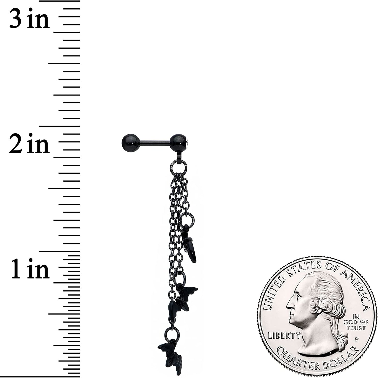 Body Candy 16G Womens Black Plated Steel Bats Chain Dangle Cartilage Earring Helix Tragus Jewelry 1/4" Apparel & Accessories > Jewelry > Body Jewelry Body Candy   