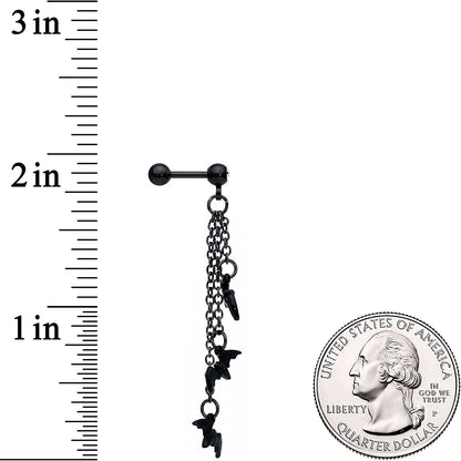 Body Candy 16G Womens Black Plated Steel Bats Chain Dangle Cartilage Earring Helix Tragus Jewelry 1/4" Apparel & Accessories > Jewelry > Body Jewelry Body Candy   