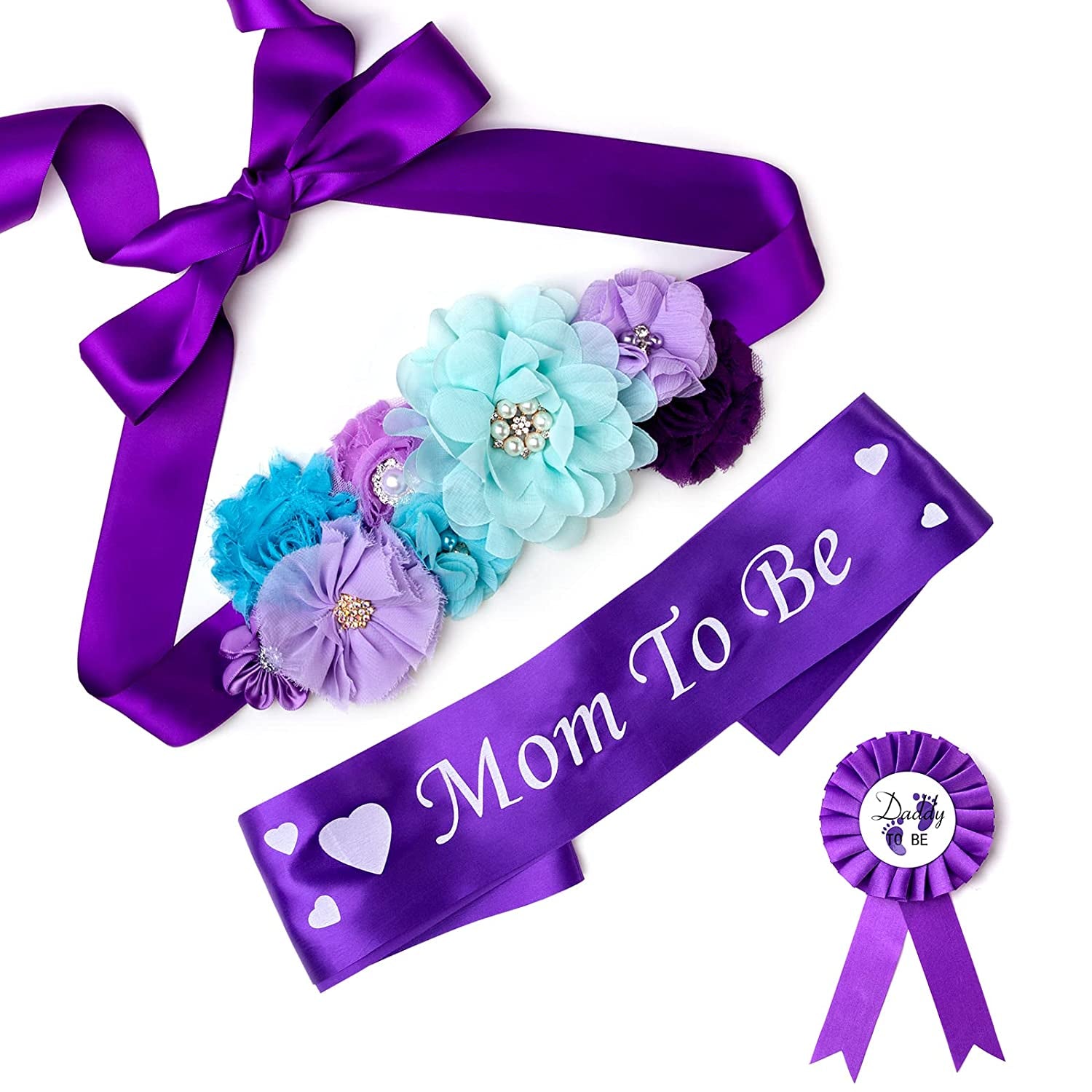 Baby Bee Baby Shower Mommy Sash Pregnancy Sash Keepsake Baby Shower Flower for Gender Reveal (Royal Blue) Apparel & Accessories > Clothing Accessories > Sashes Baby Noah Light Purple Style 1  