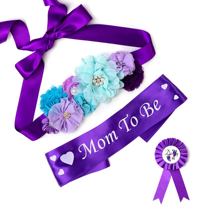 Baby Bee Baby Shower Mommy Sash Pregnancy Sash Keepsake Baby Shower Flower for Gender Reveal (Royal Blue) Apparel & Accessories > Clothing Accessories > Sashes Baby Noah Light Purple Style 1  