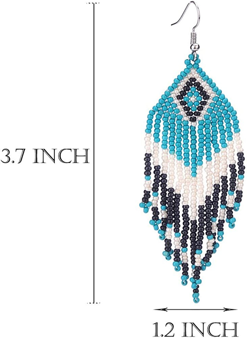 Native American Beaded Tassel Earrings with Fringe Seed Bead Boho for Women Long Dangle Beads Jewelry Apparel & Accessories > Jewelry > Earrings Tarsus   