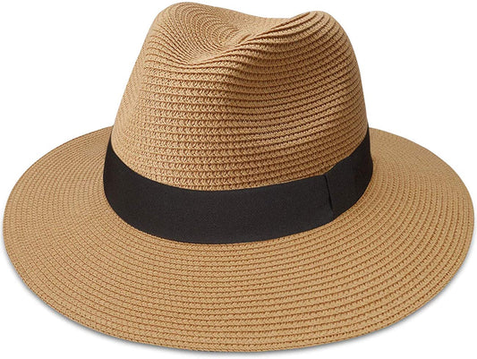 MAYLISACC Womens Straw Panama Hat, Wide Brim Beach Sun Hats Summer Foldable Travel Sunhat UPF50 Apparel & Accessories > Clothing Accessories > Hats MAYLISACC 1-b-khaki-fk Medium 
