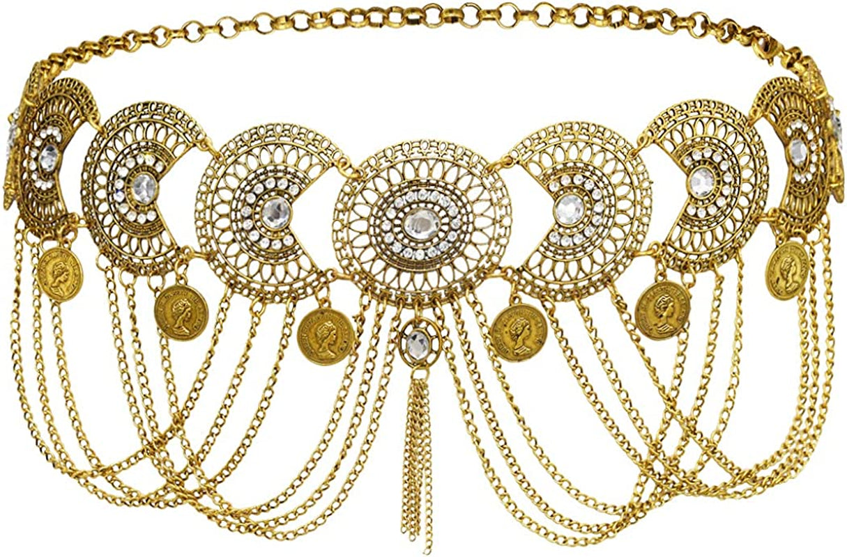 Idealway Vintage Waist Chain Hollow Carving Rhinestone Crystal Body Chain Summer Beach Body Waist Chain Jewelry Apparel & Accessories > Jewelry > Body Jewelry idealway Brown  