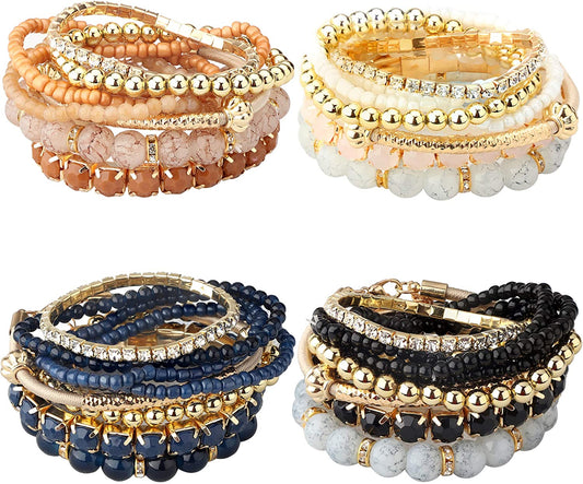 MILACOLATO 2-4 Sets Beaded Bracelets for Women Stackable Bracelets Aesthetic Stretch Multilayered Bracelets Set Bohemian Bracelet Apparel & Accessories > Jewelry > Bracelets Milacolato 4 set bracelets-A  