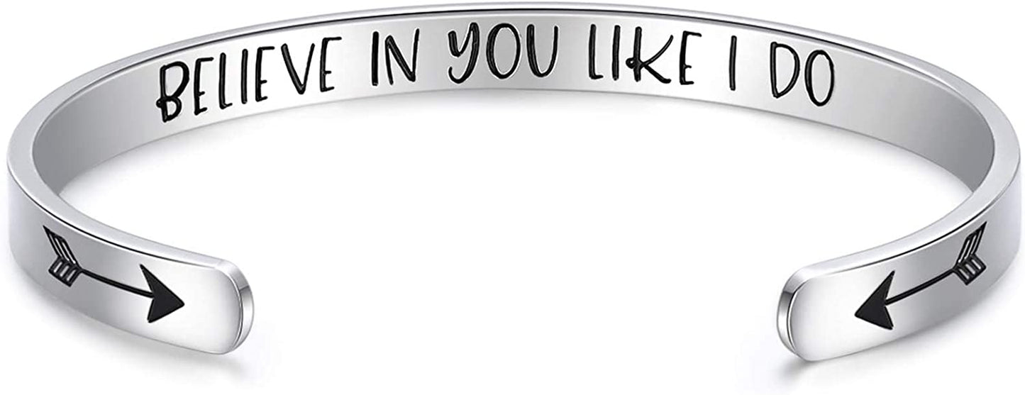 CERSLIMO Inspirational Gifts for Women Bracelet, Personalized Inspire Quotes Cuff Bangle Friendship Jewelry Graduation Encouragement Gift for Her Teen Girls Apparel & Accessories > Jewelry > Bracelets CERSLIMO BELIEVE IN YOU LIKE I DO  