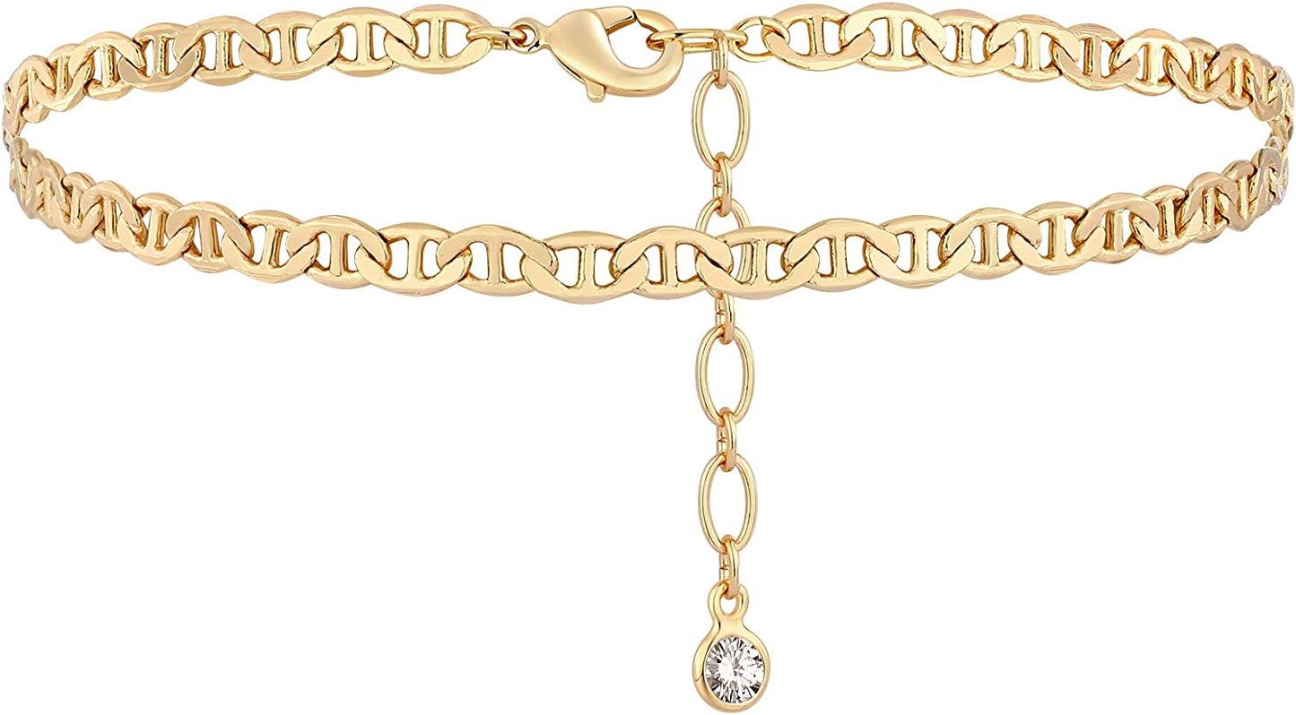 Gold Dainty Anklet,14K Gold Plated Boho CZ Star Beach Cute Pig Nose Tassel Disc Foot Chain Ankle Bracelet Lace Chain Anklet for Women… Apparel & Accessories > Jewelry > Anklets Mevecco Chain  