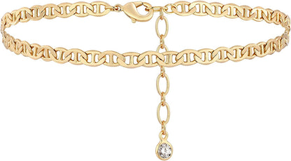 Gold Dainty Anklet,14K Gold Plated Boho CZ Star Beach Cute Pig Nose Tassel Disc Foot Chain Ankle Bracelet Lace Chain Anklet for Women… Apparel & Accessories > Jewelry > Anklets Mevecco Chain  