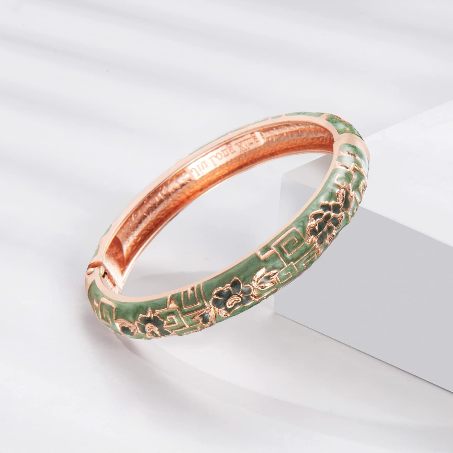 UJOY Cloisonne Bracelet Butterfly Gold Hinge Indian Cuff Bangle Enameled Jewelry Flower Bracelets for Women Gift Box 55A114 Apparel & Accessories > Jewelry > Bracelets UJOY   