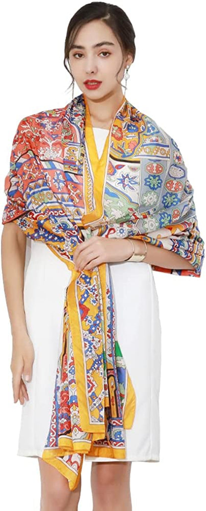 DANA XU Long Silk Fashion Oblong Floral Oversize Soft Scarf Wedding Shawls Beach Wraps Bandana Scarves for Women Apparel & Accessories > Clothing Accessories > Scarves & Shawls DANA XU 17 Multicolor  