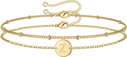 MONOZO Gold Initial Bracelets for Women, Dainty 14K Gold Filled Layered Beaded Letter Initial Bracelet Personalized 26 Alphabet Disc Monogram Charm Bracelet Jewelry Gifts for Girls Apparel & Accessories > Jewelry > Bracelets MONOZO Z  