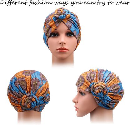 SATINIOR 4 Pieces African Pattern Headwrap Pre-Tied Bonnet Turban Knot Beanie Cap Headwrap Hat Apparel & Accessories > Clothing Accessories > Headwear SATINIOR   