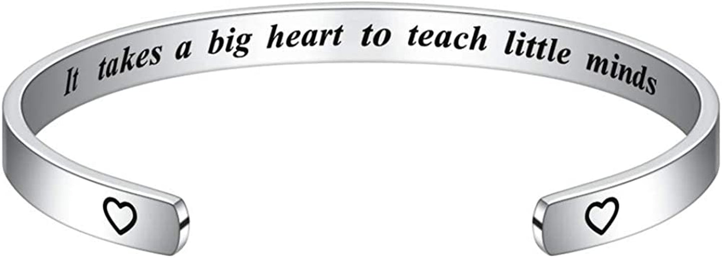 M MOOHAM Bracelets for Women- Engraved Quote Inspirational Bracelet Birthday Christmas Funny Gifts for Best Friend, Daughter, Son, Sister, Niece, Mom, Coworkers, Stainless Steel Jewelry Apparel & Accessories > Jewelry > Bracelets M MOOHAM It takes a big heart to teach little minds  